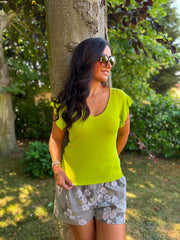 Lime Ruffle Sleeve Knit Top Hannah