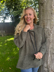 Khaki Chenille Silver Fleck Hoodie Lisa