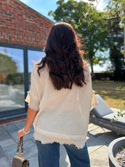 Stone Frayed Detail V Neck Top River