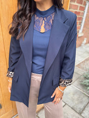 Navy Leopard Lined Blazer Ashley