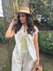 White Flower Embroidered Shirt Presley