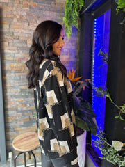 Black Shimmer Block Print Top Eve