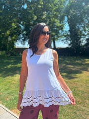 White Broderie Hem Vest Cordelia