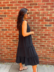 Black Bubble Cotton Fringed Tier Dress Amanda