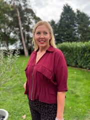 Wine Ruched Waist Jacket Misty