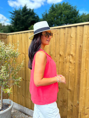 Coral Floral Mesh Bubble Cotton Top Robin