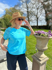 Blue Net Sleeve Applique Tee Gemma