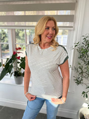 Khaki Pinstripe Button Detail Tee Kennedy