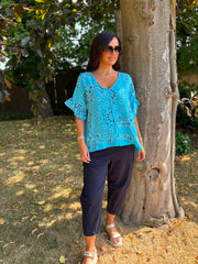 Blue Bubble Cotton Paisley Top Kimberly