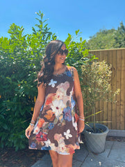 Chocolate Brushed Floral Pattern Dress Valentina