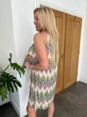 Green Zig Zag Halter Neck Dress Jade