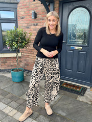 Stone Leopard Print Barrel Leg Trouser