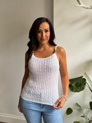 White Beaded Strap Knit Vest Belle