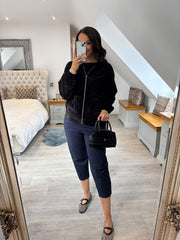 Black Velour Zip Hoodie Jaiya