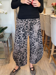 Mocha Leopard Print Barrel Leg Trouser