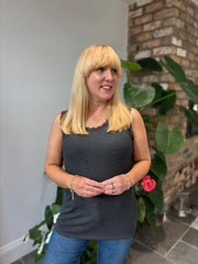 Charcoal Ribbed Lace Vest Trina