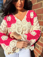 Lipstick Flower Crochet Cardi Jeanette