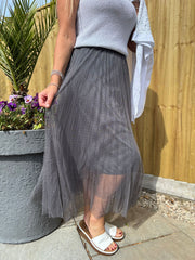 Charcoal Pleated Mesh Tulle Skirt