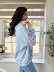 Light Blue Luxury Lace Mesh Hoodie Adalynn