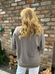 Mocha Crochet Floral Sweat Top Theresa