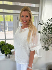 White Shimmer Embroidered Top Petra