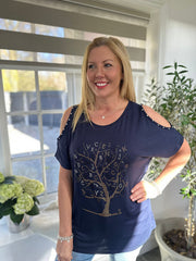 Navy Alphabet Tree Stud Top Alina