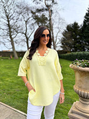Lemon Boho Daisy Bubble Cotton Top Skye