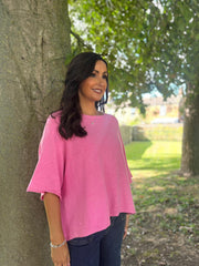 Candy Pink Reverse Seam Round Neck Diana