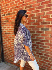 Navy Baroque Floral Print Top Maggie