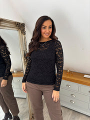 Black Floral Lace Net Top Isabella