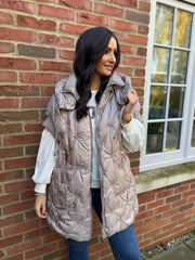 Mocha Premium Quilted High Neck Gilet Teya