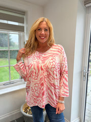 Coral Multi Animal V Neck Top Amy