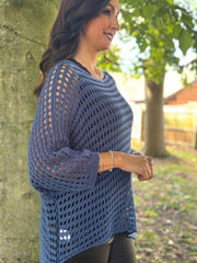 Navy Asymmetric Loose Knit Melody