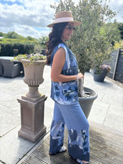 Navy Floral Brushed Pattern Trouser Set Ariel