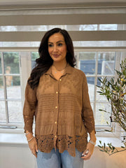 Toffee Crochet Detail Shirt Jacket Jenny