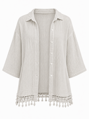Stone Bubble Cotton Crochet Hem Blouse Jo