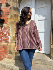 Wine Pattern Stripe Shimmer Top Freya