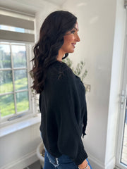 Black Knitted Tie Front Jumper Libby