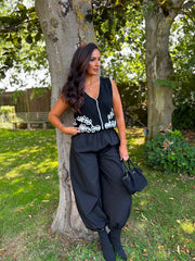 Black Pull on Cuffed Trousers Raven