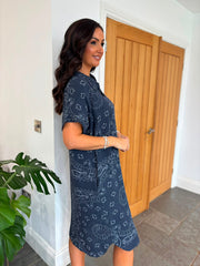 Navy Bubble Cotton Paisley Shirt Dress Jane