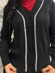 Black Embellished Trim Cardi Gina