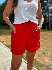 Red Towelling Shorts Natasha