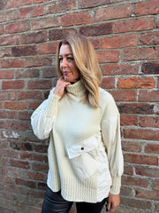 Antique Cream Quilted Roll Neck Knit Amy
