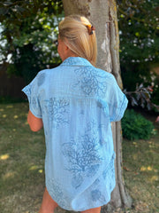 Denim Blue Coral Print Blouse Stacey