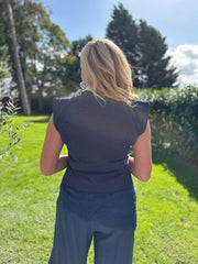 Navy Lace Hem Top Yasmin