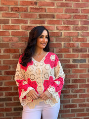 Lipstick Flower Crochet Cardi Jeanette