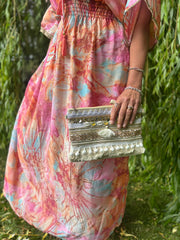 Orange Marble Shimmer Kaftan Dress Eliana