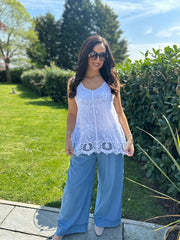 White Textured Crochet Hem Vest Nina
