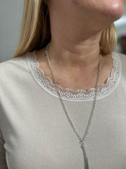 Stone Ribbed Lace Trim Top Madeline