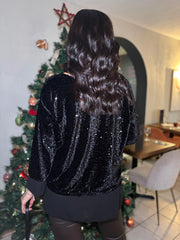 Black Layered Velour Sequin Top Mercy